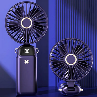 3000mAh Handheld Mini Fan Foldable Portable Neck Hanging Fans 5 Speed USB Rechargeable Fan with Phone Stand and Display Screen