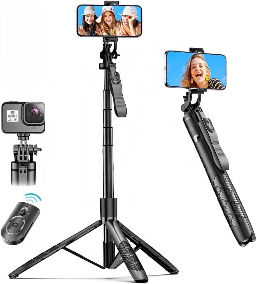 {K-28}Long Video Stand Cum Selfie Stick Tripod with Remote – 360° Rotation Phone Stand with Wireless Remote Con