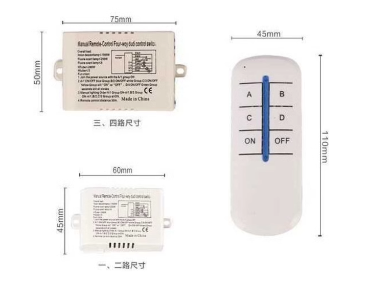 4 Channel Wireless ON/OFF Lamp Remote Control Switch Receiver Transmitter