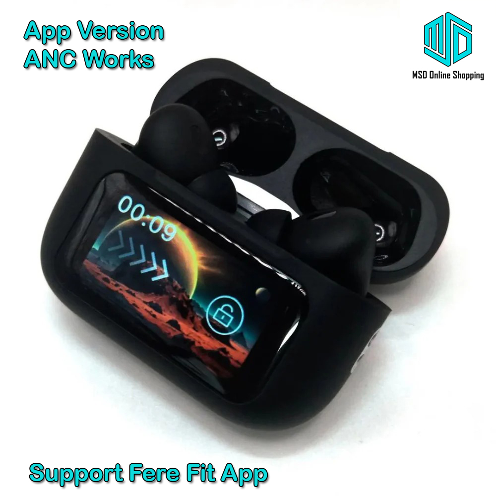 App Version A9 Pro Touch Screen Display Airpods with ANC ENC TWS Earbuds iOS and Android App Supported Airpods – Black