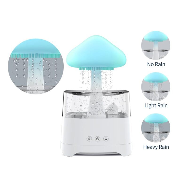5 IN 1 Bluetooth Speaker Rain Cloud Humidifier, switchable 7 colors, 450ml capacity super quiet, intelligent anti-dry function