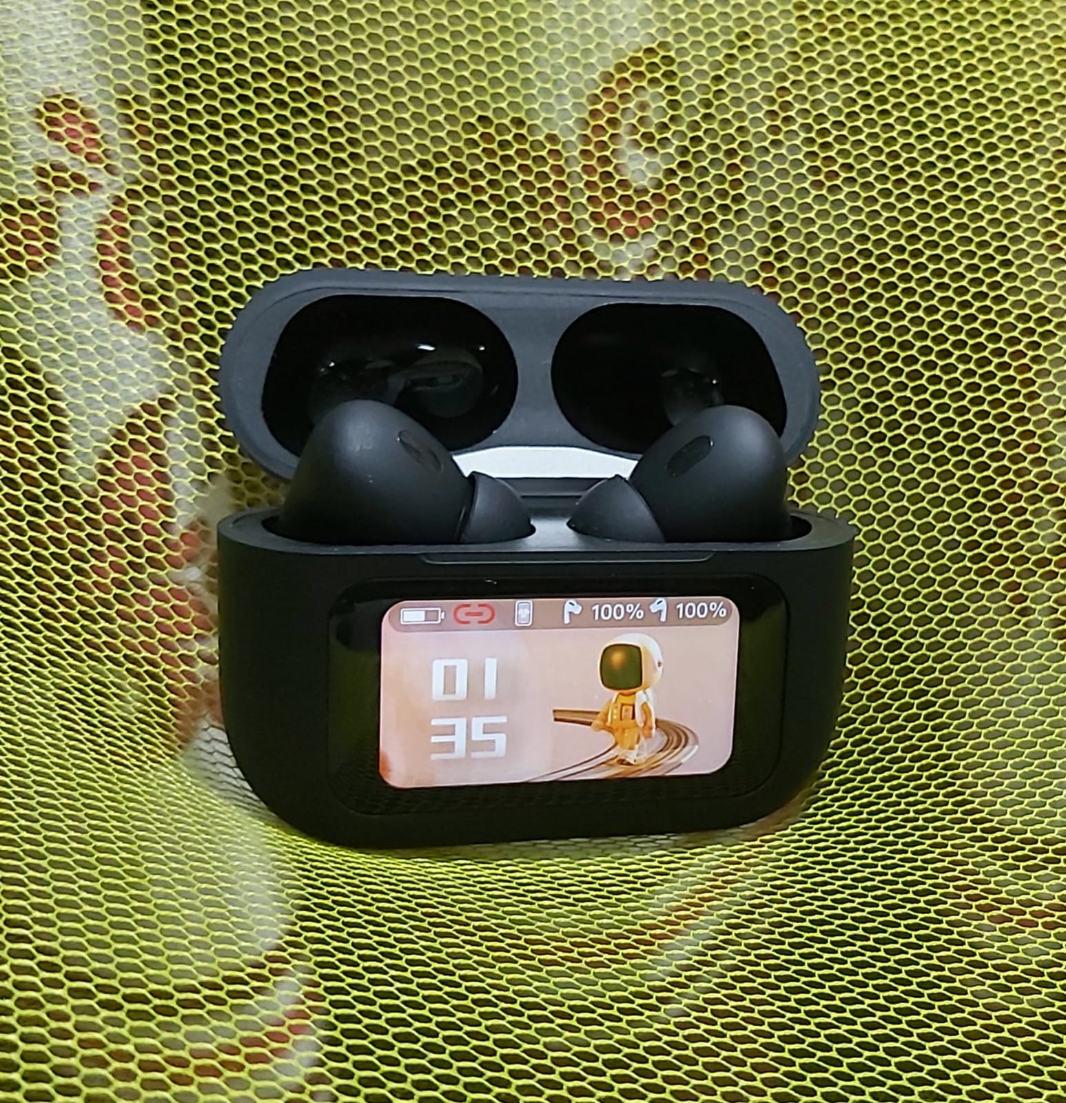 App Version A9 Pro Touch Screen Display Airpods with ANC ENC TWS Earbuds iOS and Android App Supported Airpods – Black